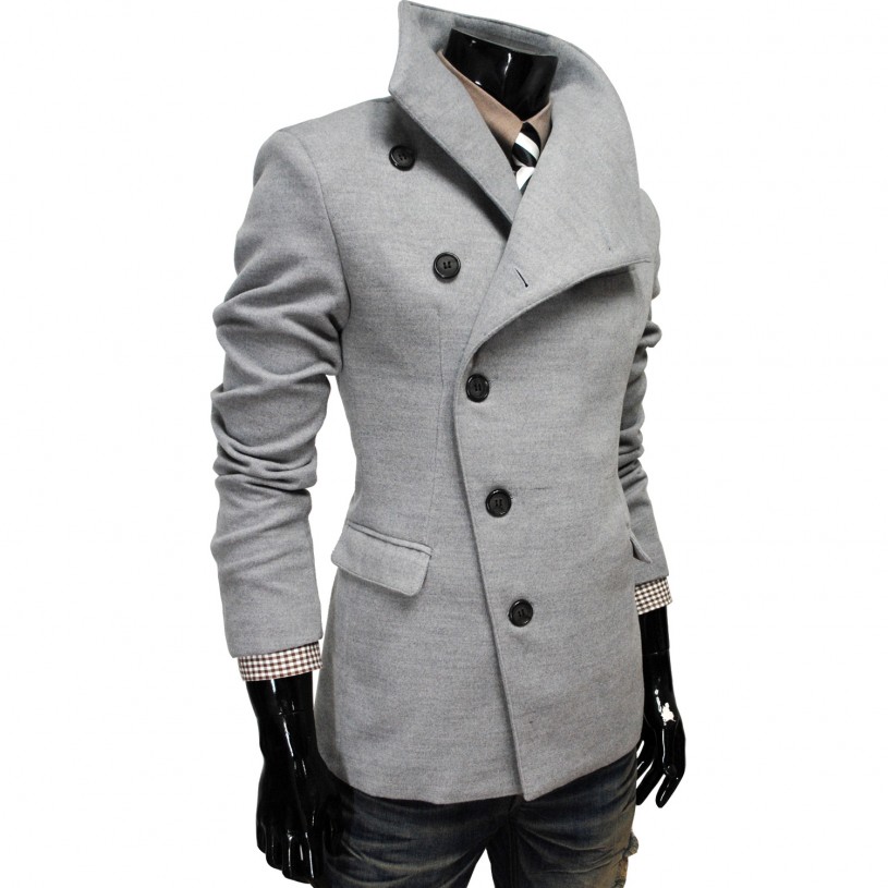 Mens Casual Unbalance Slim Wool Coat Jacket